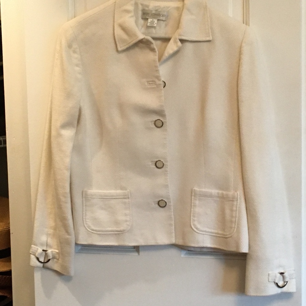 White Cotton Woven Lined Jacket - Size 4